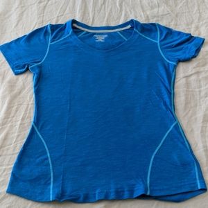 Bright Blue Exofficio V Neck Tee, Hidden Pocket